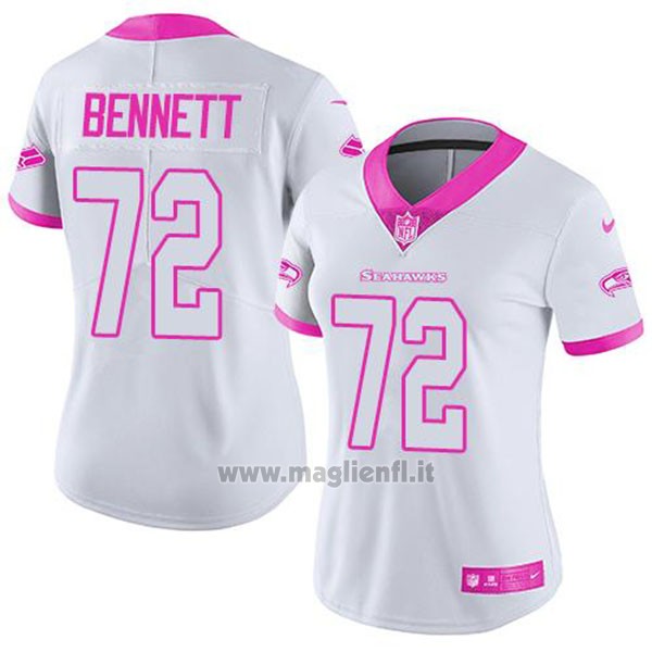 Maglia NFL Limited Donna Seattle Seahawks 72 Michael Bennett Bianco Rosa Stitched Rush Fashion